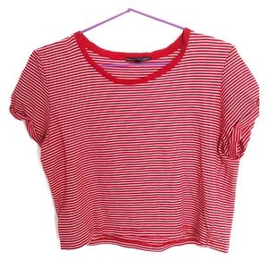 Striped cropped t-shirt with rolled sleeves